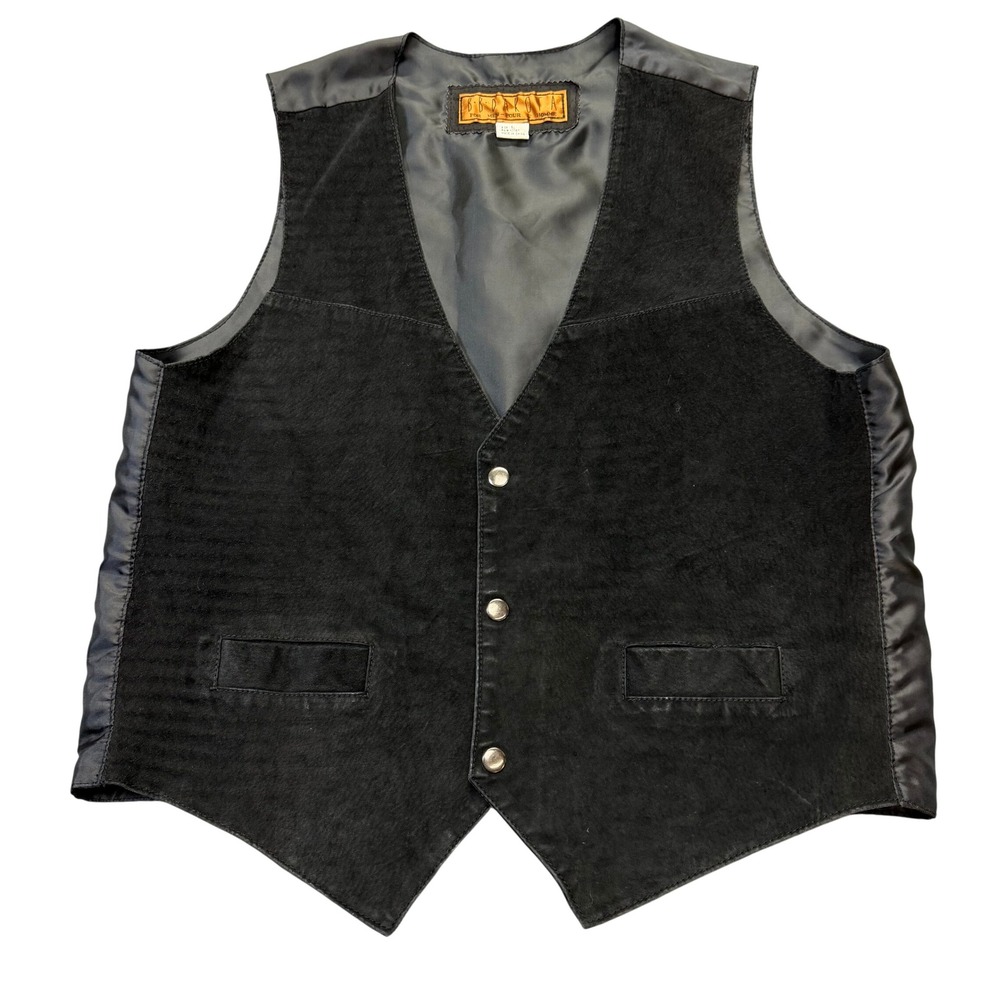 BB Dakota Vest Men L Western Biker Black 100% Leather Suede Cinch Back Vintage